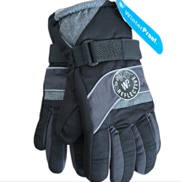 WINTERPROOF BRAND BOYS BLACK & GRAY GLOVES SIZE MEDIUM / LARGE - Picture 1 of 12